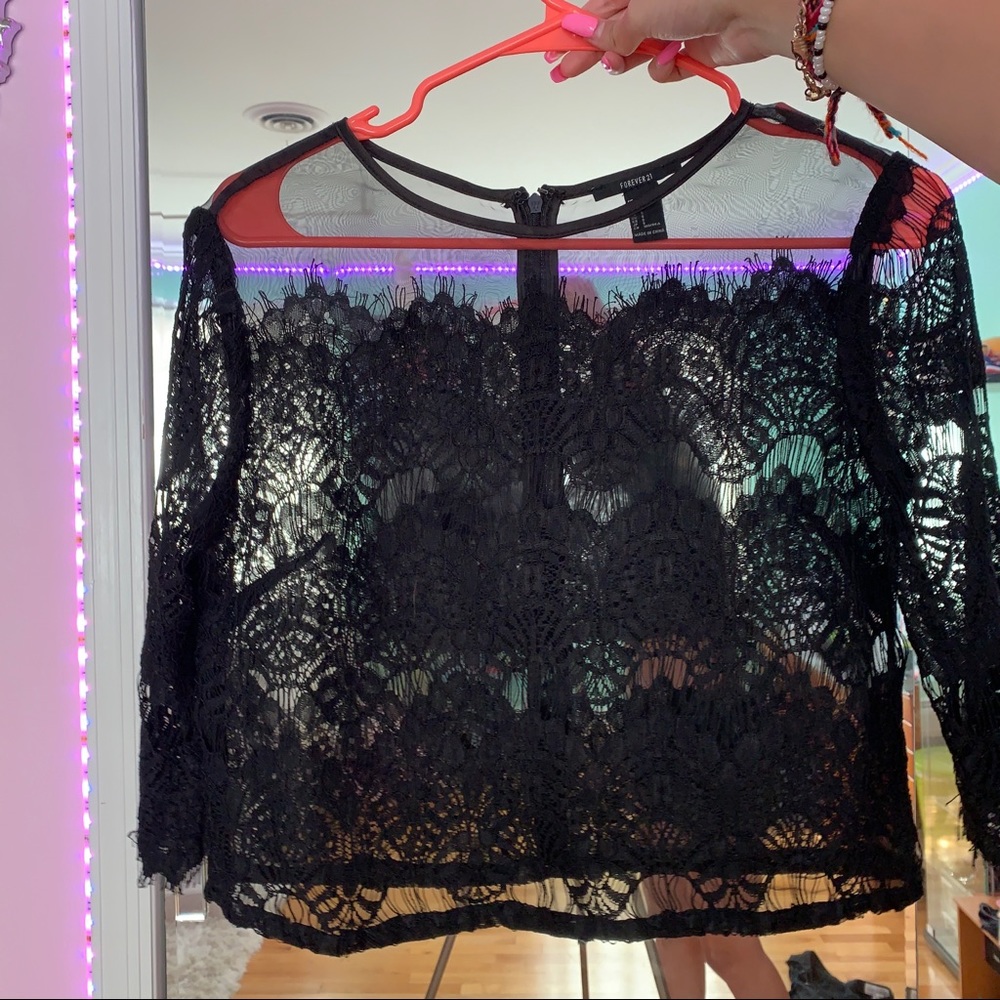 Forever 21 Cropped Lace Mesh Top